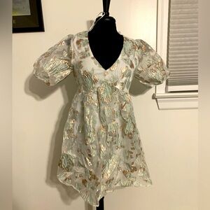 Light blue Gold and Cream Dress